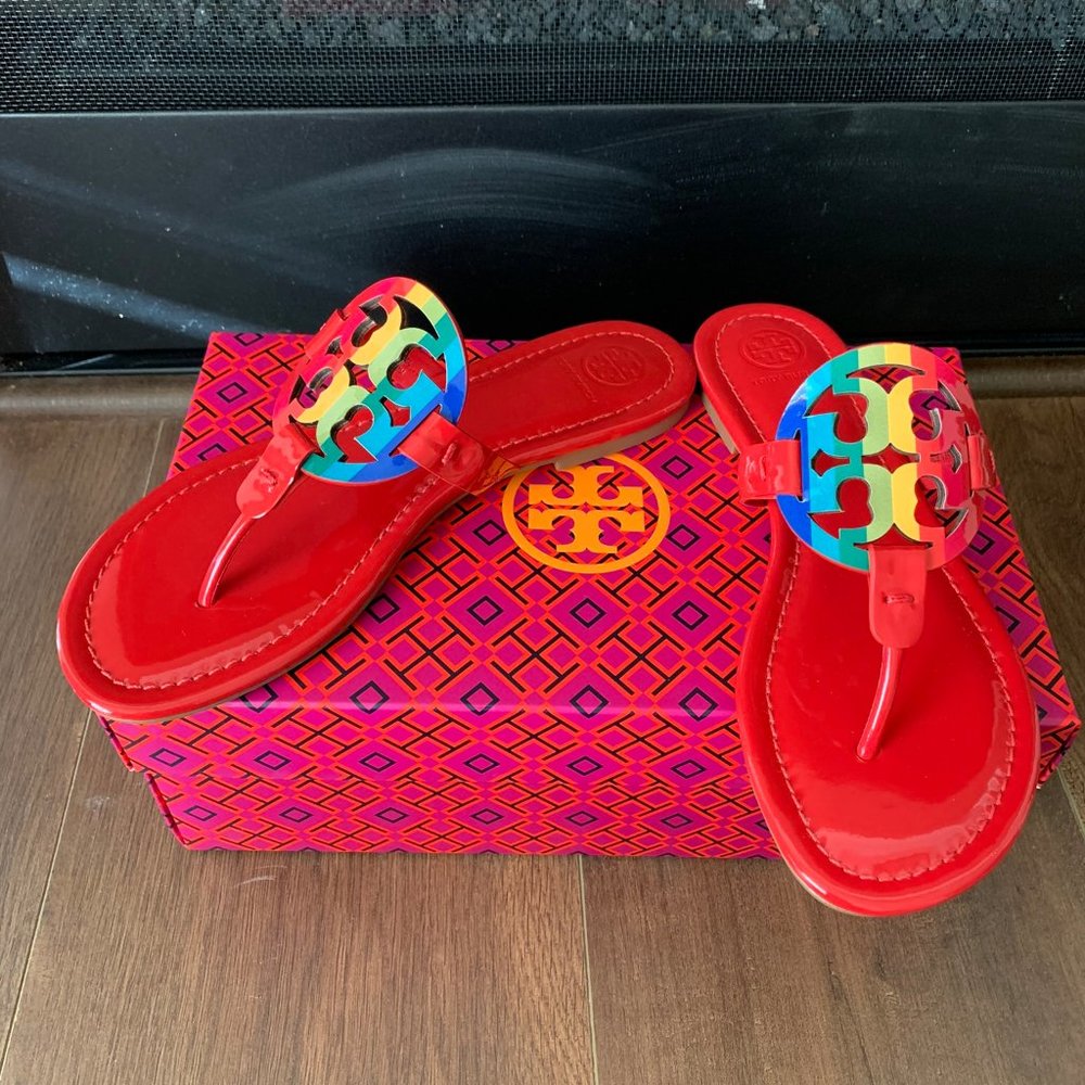 NIB TORY BURCH Miller Rainbow Logo Flat Sandal - Picture 4 of 8